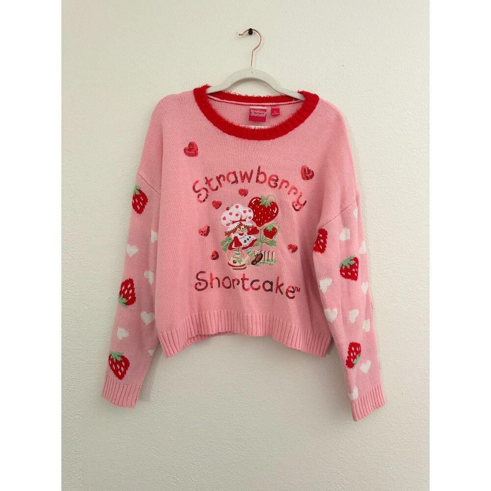 Strawberry Shortcake Graphic Sweatshirt Sweeter Sequin Pink Red Women's Large